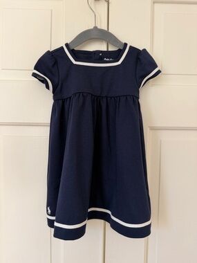 Ralph Lauren Navy Dress with White Trim for Girls 12-18 m